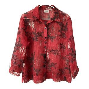 Chico's Red Floral Women's Top 2 L Large